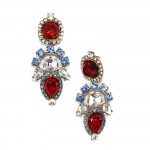 Ruby Aztec Gemstone Pave Art Deco Earrings 